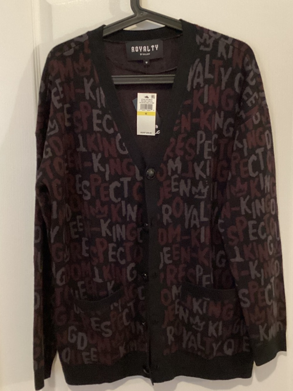 Royalty Patterned Button-Front Cardigan - Black & Burgundy